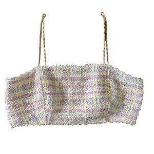 House of Harlow 1960 Purple Pastel Plaid Crop Top Rhinestone Straps Size 8